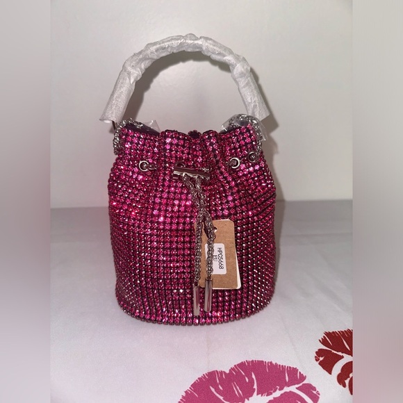Fuchsia Oversize Rhinestone Swing Handle Iconic Bucket Bag - Picture 4 of 8
